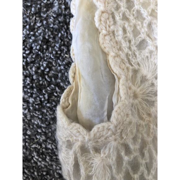 VTG Phil Rose Of California Wool Mohair Crochet Sleeveless Lined Blouse Ivory C4 - Picture 5 of 9